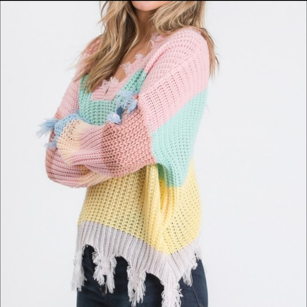 COPY - 🌸Pastel Cropped Spring Sweater/Destroyed Hem🌸